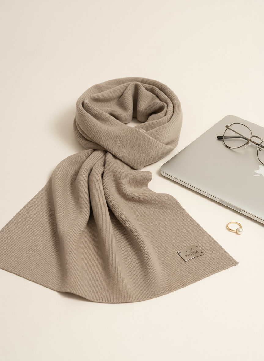 beige knitted scarf